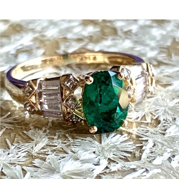 💚 14K EMERALD & WHITE SAPPHIRE RING 💚 - Picture 3 of 7